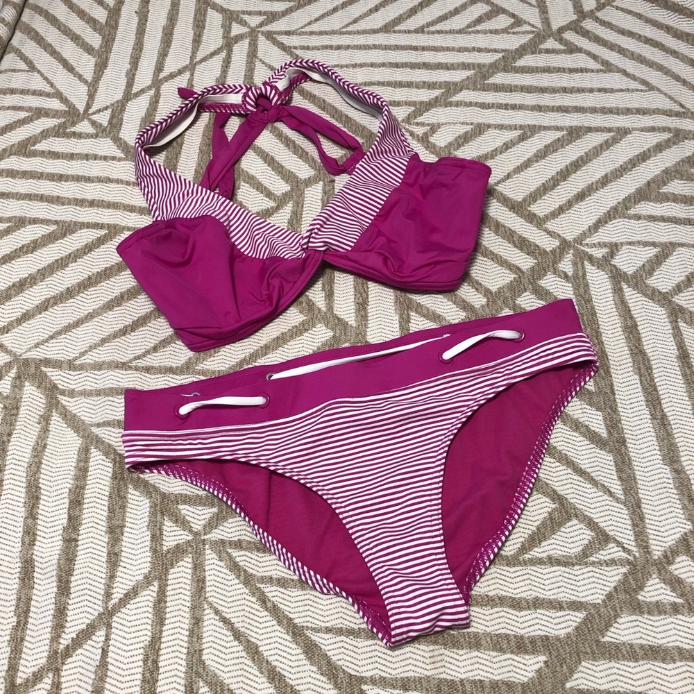 Jag Fuchsia and White Striped Bikini